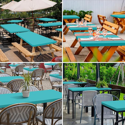 homing 2 Pack Rectangle Table Cloth, Elastic Fitted Fabric Tablecloth Fits for 6 Foot Folding Tables, Washable Table Cover for Picnic, Camping, Indoor & Outdoor (Turquoise, 30" x 72")