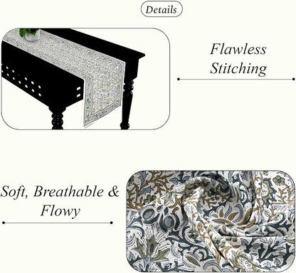 Indigo Floral Hand Block Print 100% Cotton Reusable Table Runner 16" X 90" - Image 3