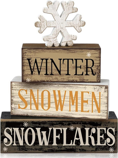 Moucuny 4 Pcs Winter Table Decorations Wooden Snowflake Decor Christmas Tiered by Moucuny