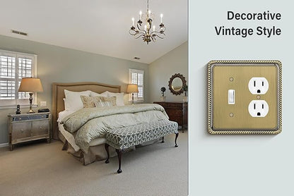 Henne Bery Rope Edge Decorative Wall Plate Switch Plate Outlet Cover (Toggle/Duplex, Antique Brass)