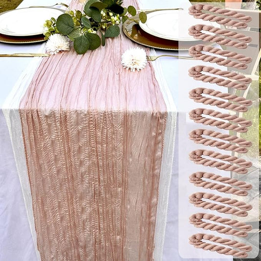 12 Pack Dustypink Cheesecloth Table Runner 22x120 Inch-Naturally Dyed Colors Sheer Gauze Cheese Cloth Wedding Table Runner,Rustic Boho Crinkle Fabric, Reception, Bridal Shower,Farmhouse Dining Decor