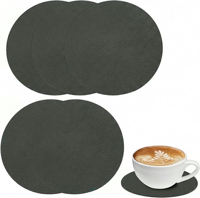 Set of 6 Leather Coasters, Dual-Sided Non-Slip, Waterproof, by Kemcatui