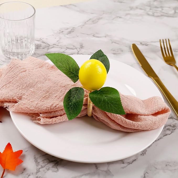 wonlex Handmade Napkin Rings Set of 8, Faux Lemon - Image 4