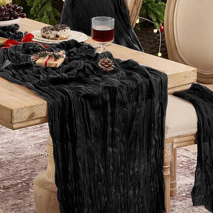 6 Pack Black Cheesecloth Table Runner Boho Gauze Home Decor | 120 Inch Sheer by Playieer
