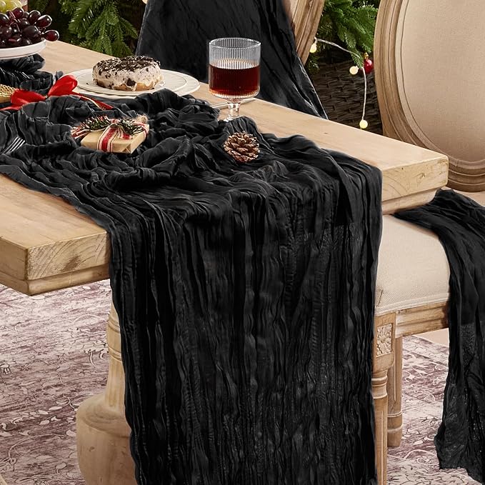 12 Pack Black Cheesecloth Table Runner Boho Gauze Black Decor | 120 Inch Sheer by Playieer