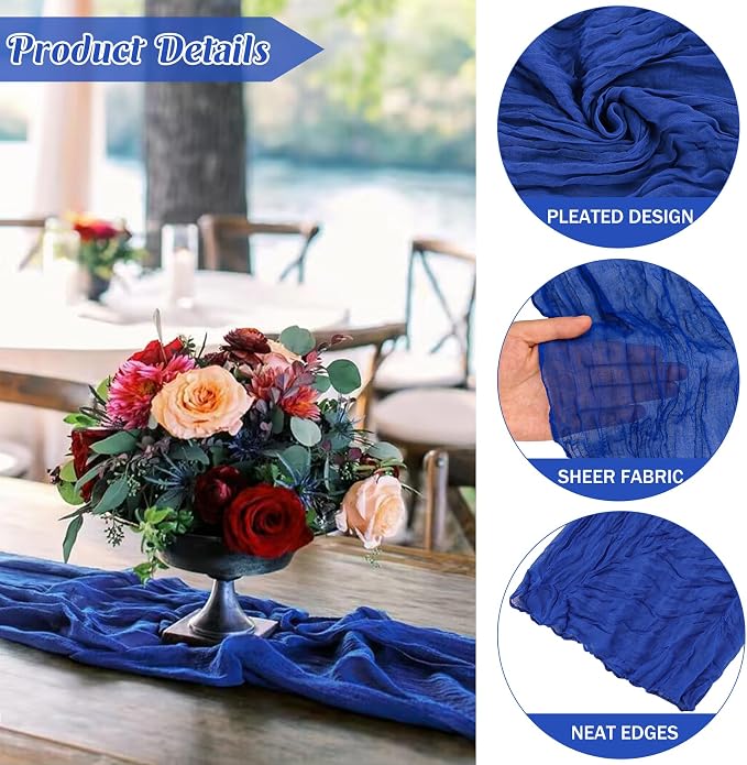 6 Pieces Royal Blue 10FT Cheesecloth Table Runner Boho Gauze Fabric Table - Image 2