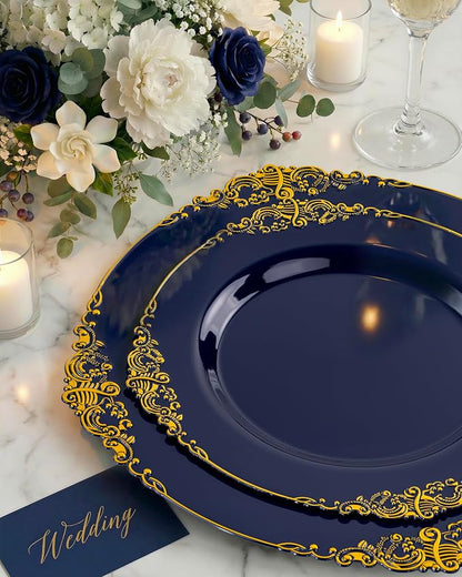 Nervure 350Pcs Blue Plastic Plates, Disposable Dinnerware Set - Image 4