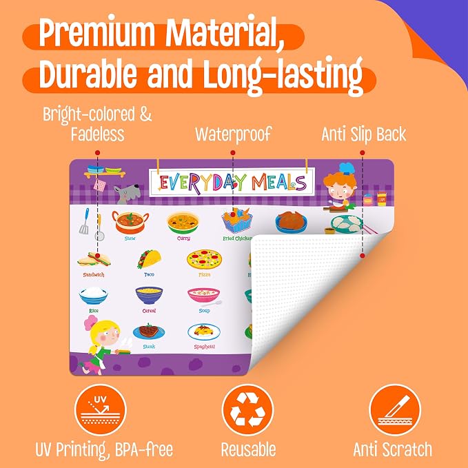 6 Pack Placemats for Kids, Non-Slip Washable Table Mats, Reusable Food Themed - Image 2