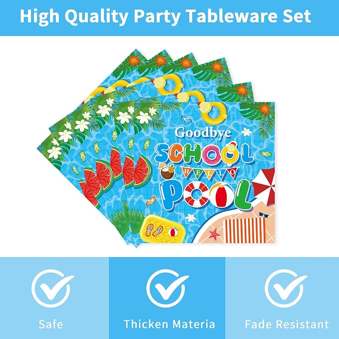 96 Pcs Goodbye School Hello Pool Party Decorations, Summer Pool Party Plates - Image 4