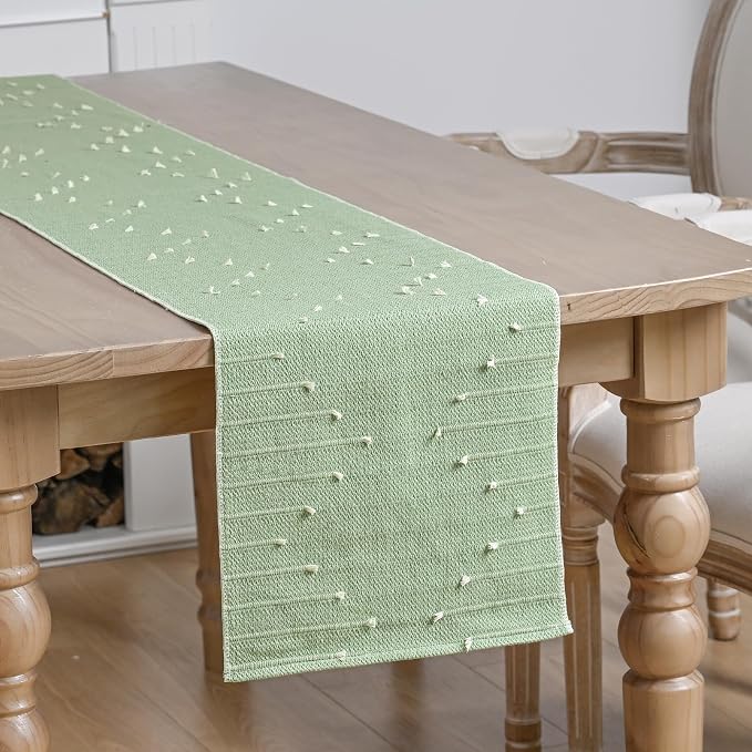 Artoid Mode Sage Green Farmhouse Rustic Cotton Woven Table Runner, Seasonal - Image 3