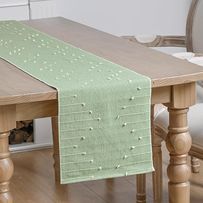 Artoid Mode Sage Green Farmhouse Rustic Cotton Woven Table Runner, Seasonal - Image 3