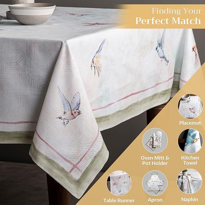 Maison d' Hermine Table Cloth Rectangle Table 100% Cotton 70 x 120 Inches Tablecloth Reusable Decorative for Dining Room Farmhouse Home Valentines Day Decorations Spring Summer - Flying Birds