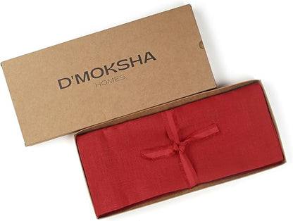 D'Moksha Homes Linen Table Runner 48 Inches - 100% Pure Linen Bright Red Table Runner 14 x 48 Inch for Coffee Tables, Dresser, Valentines, Spring, Easter - Machine Washable