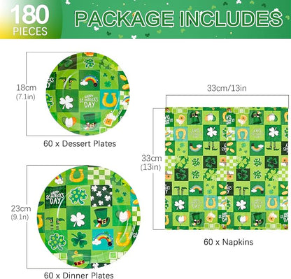 180Pcs St Patricks Day Party Supplies Paper Plates and Napkins Serve 60 | - Image 2