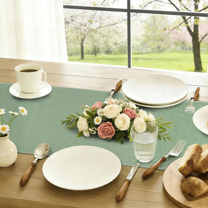 Sage Green Table Runner 13 x 72 Inch, Boho Woven Table Runner - Image 4