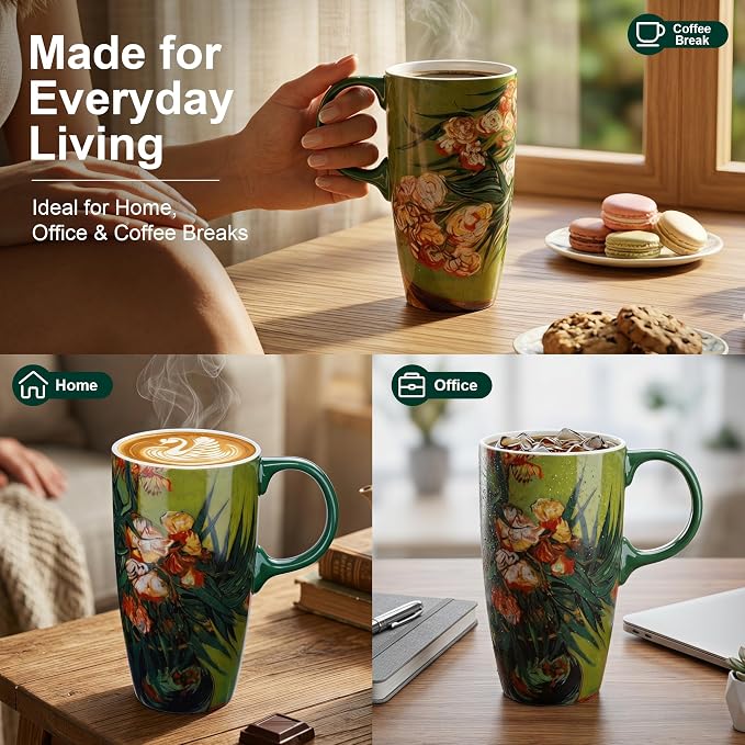 Topadorn 17oz Van Gogh Oleanders Ceramic Coffee Mug - Image 3