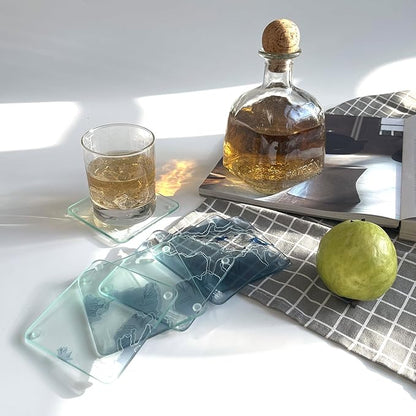 Whistler, BC 3D Contour Map Glass Drink Coasters of Mountains, Ski Resort, Set of 6 with Holder, Housewarming Birthday Gifts, Home Decor