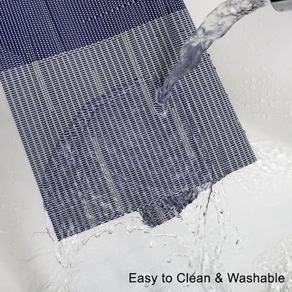 Placemats Set of 6, Vinyl Woven Place Mats Indoor Set of 6 Washable Wipeable PVC Table Mats Heat-Resistant Non Slip Plastic Placemat for Kitchen Dining Outdoor Table (Blue Gray, Set of 6)