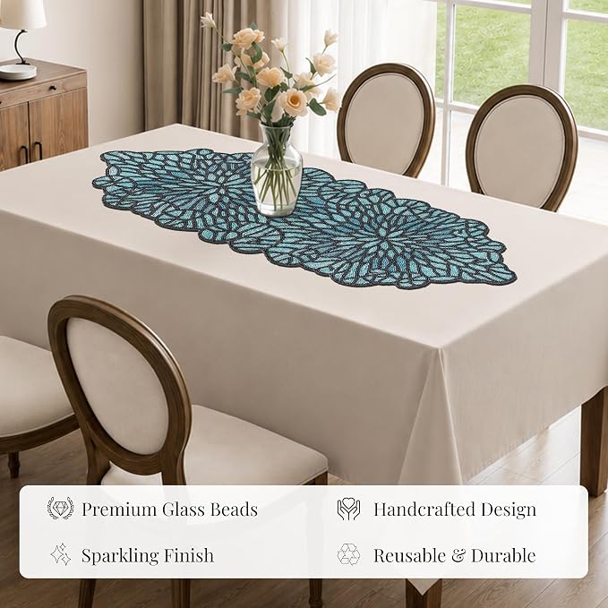 Handmade Beaded Table Runner 13 x 36 Inch, Decorative Glass Bead Table Runner - Image 8