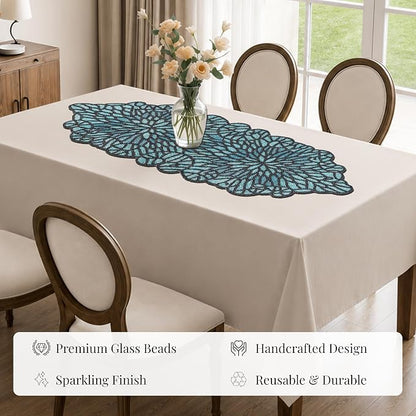 Handmade Beaded Table Runner 13 x 36 Inch, Decorative Glass Bead Table Runner - Image 8