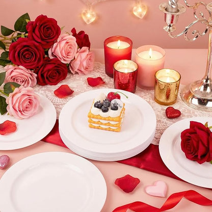 I00000 50 Pcs White Plastic Dessert Plates, 7.5 inch Disposable Salad Plates, Premium Appetizer Plates for Party, White Plastic Plates for Wedding