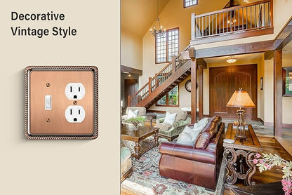 Henne Bery Rope Edge Decorative Wall Plate Switch Plate Outlet Cover (Toggle/Duplex, Antique Copper)