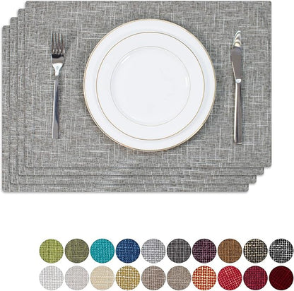 Kevin Textile Placemats, Set of 4 Heat-Resistant Placemats for Kitchen Table, Washable Durable Linen Table Mats Woven Placemats (4 Pcs, 13"x19", Sesame Grey)