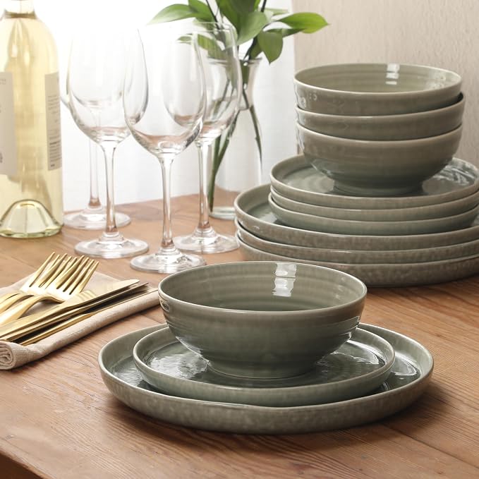 Gibson Elite Eclipse Swirls Plates and Bowls Sets, 12-Piece Stoneware - Image 3