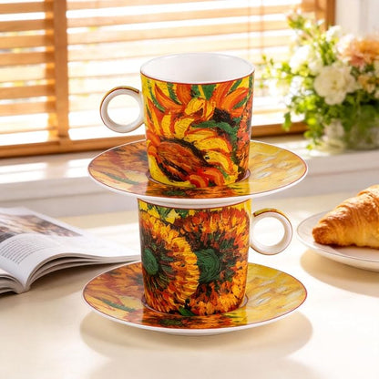 KAMMAK Tea Cups and Saucers Set of 2, Porcelain Coffee Cups, JBE006 | Stackable - Image 5