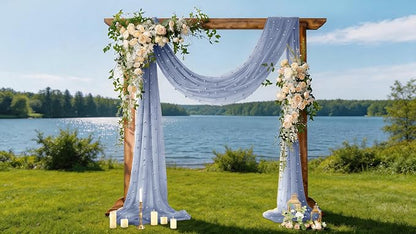 Pearl Table Runner Gauze Sheer 19FT Wedding Draping Fabric Decor | Dusty Blue - Image 2