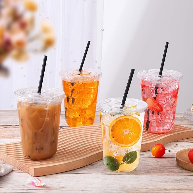 tchrules 100 Set 16oz Clear Round Bottom Plastic Cups - Image 3