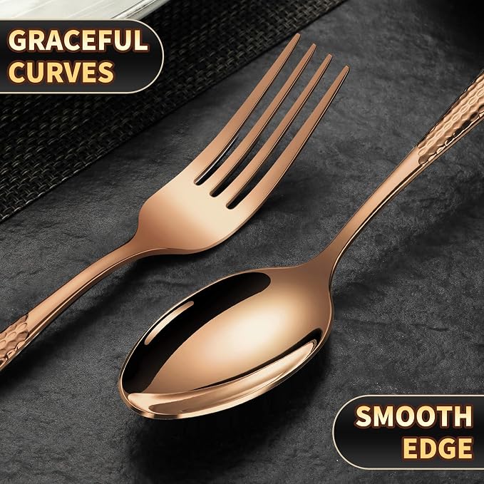 Hammered Rose gold 30 Pieces Set Silverware Set - Image 8