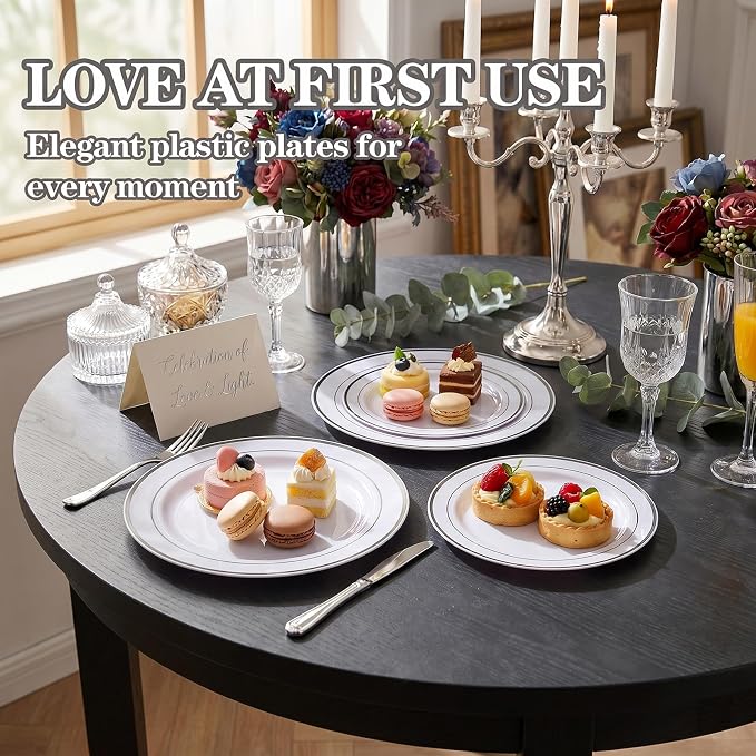 102 Pcs Silver Plastic Plates, Premium Silver Disposable Plates | Plastic - Image 5