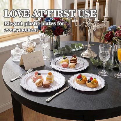 102 Pcs Silver Plastic Plates, Premium Silver Disposable Plates | Plastic - Image 5