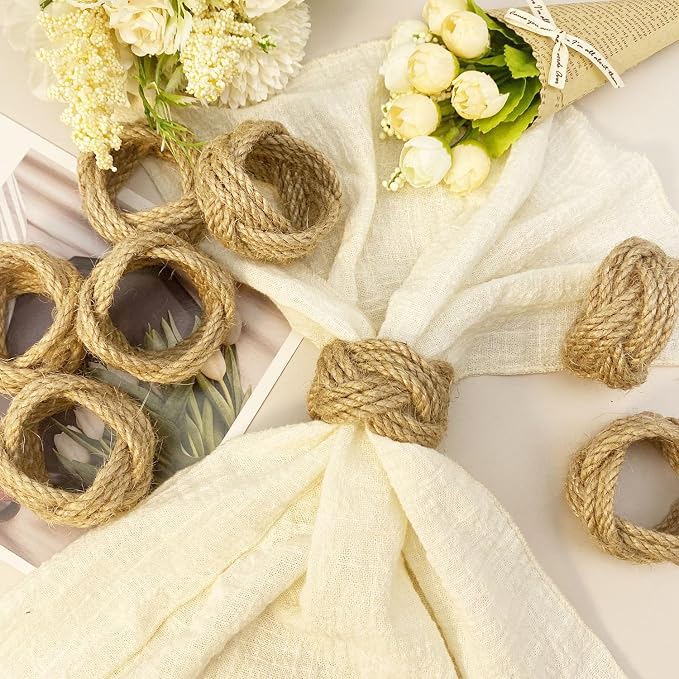 WINGFISH Woven Napkin Rings Set of 50 Farmhouse Burlap Jute Napkin Rings Bulk - Image 3
