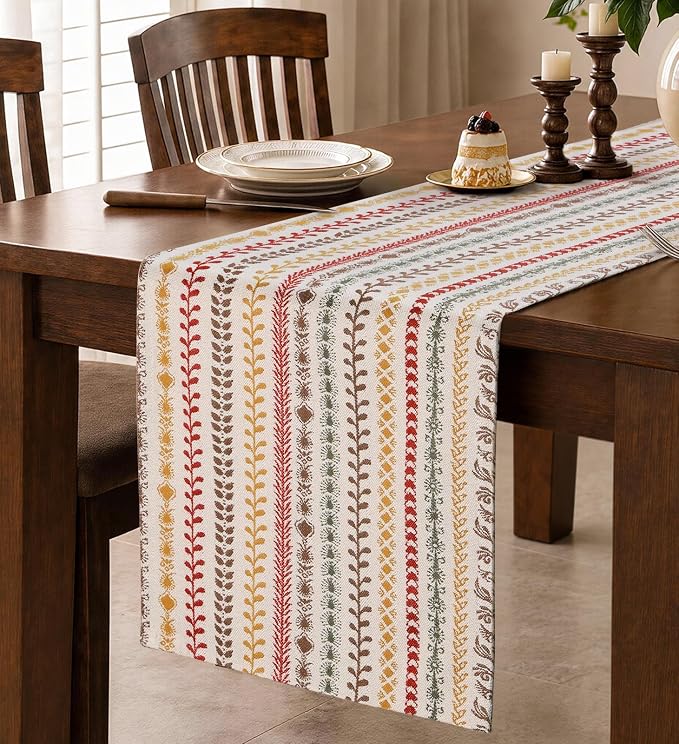 13"x 72" Jacquard Woven Chenille Table Runner, Colorful Stripe | Exquisite by MuseHaus