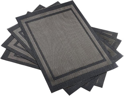 DACHUI Placemats Set of 4, Linen Look Woven Place Mats, Water Resistant, Heat Resistant, Washable, Durable Table Mats (Black Gold)