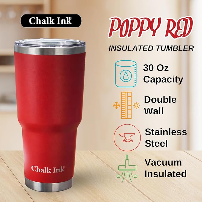 Chalk Ink 30 oz Stainless Steel Tumbler – Insulated Coffee Mug and Water Cup – - Image 3
