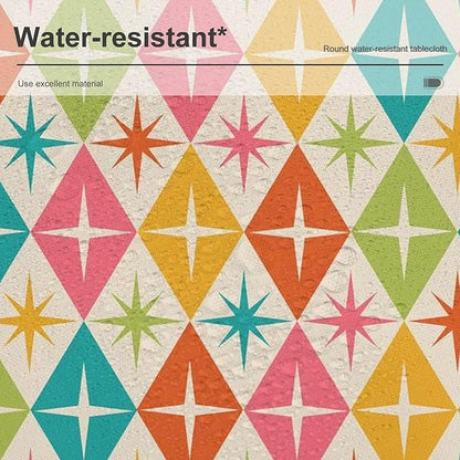 Abstract Geometric Round Tablecloth, Mid Century Retro Abstract Vintage Tablecloth for Home Party Dining Room Kitchen Decor 70Inch(178cm)
