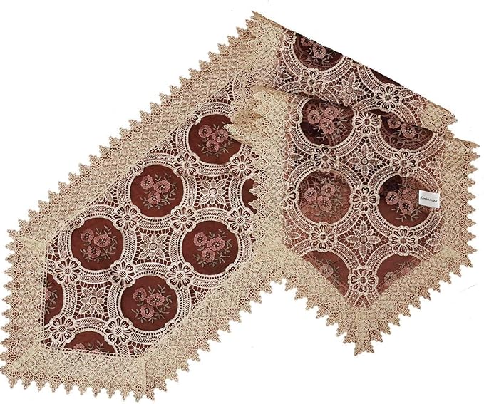 Embroidered Vintage Floral Lace Burgundy Table Runner 16 × 72 Inch - Image 3