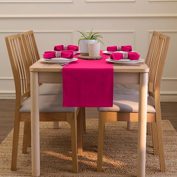 Encasa XO Table Runner, Cotton Canvas Dining Runner 13"x59" | Hot Pink - Image 4