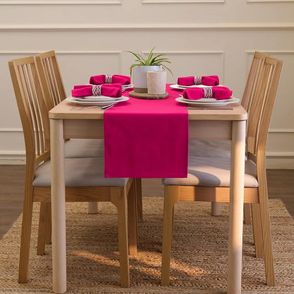 Encasa XO Table Runner, Cotton Canvas Dining Runner 13"x59" | Hot Pink - Image 4