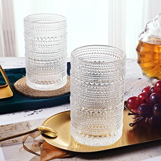 OPAYLY hobnail drinking glasses Highball Glasses Set of 4 12oZ Embossed Vintage - Image 7