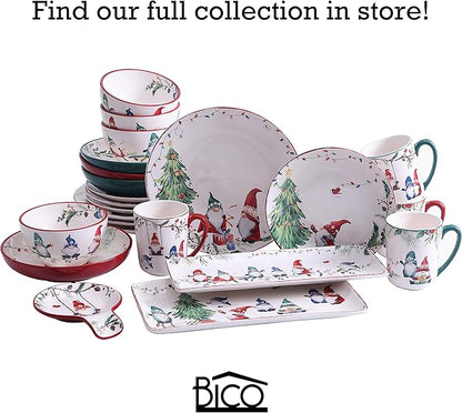 Bico Christmas Gnomes Salad Plates Set of 4, 8.75 Inch Ceramic Dessert Plates for Salad, Appetizer, Side Dishes, Microwave and Dishwasher Safe, Gift for Housewarming and Christmas