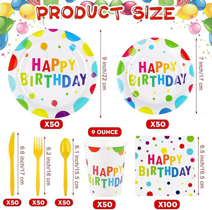 Kochorie 400 Pieces Happy Birthday Party Decorations Including Disposable Paper Plates Cups Napkins Tableware Sets Serves 50 for Birthday Party Supplies