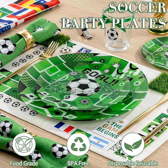 20 Green Plastic Soccer Plates, Disposable Plates - Image 9
