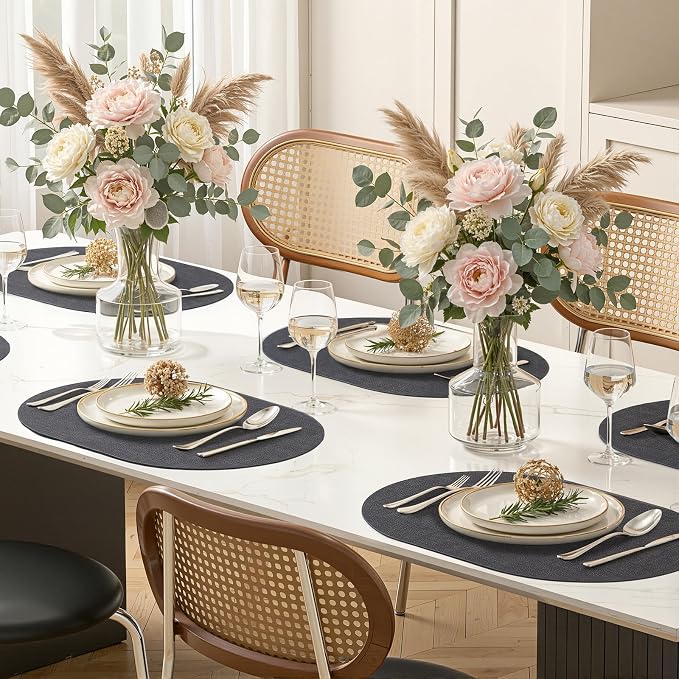 Placemats Set of 8, 11.8 x 17 Inch, Dark Grey | Heat Resistant Oval Faux - Image 9