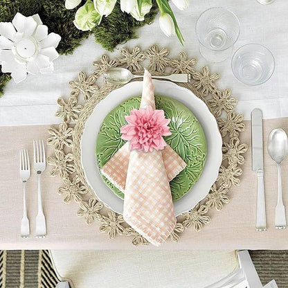 wonlex Farmhouse Flower Napkin Rings Set of 8, Faux Pink Dahlia Napkin Ring - Image 3