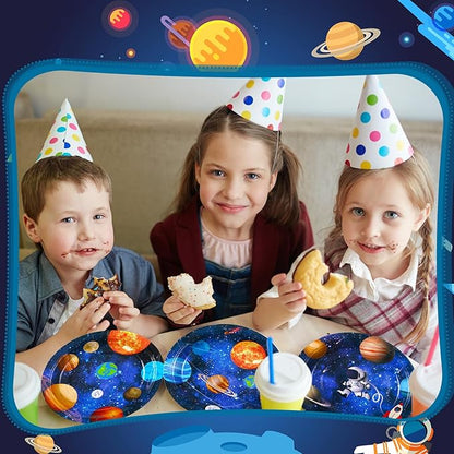 60 Pcs Outer Space Birthday Party Supplies 7 Inch Solar System Paper Plates Astronaut Dessert Plates Space Theme Party dishes for Birthday Baby Shower Decorations