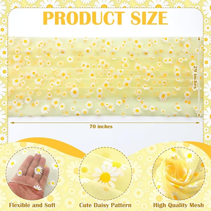 4 Pcs Yellow Daisy Table Runners 29 x 70 Inch Daisy Tulle Lace Table Runner - Image 2